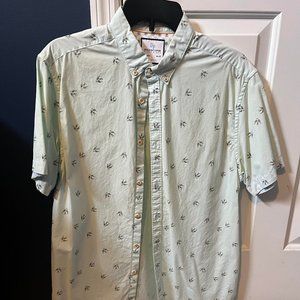 Denim & Flower Dove Pattern Short Sleeve Button-Up
